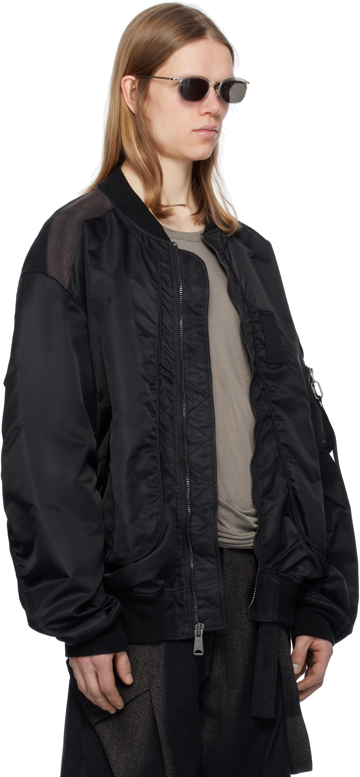 【JiyongKim】Sun-Bleached Flight Jacket S JiyongKim Black Sun-Bleached Flight Bomber Jacket JiyongKim