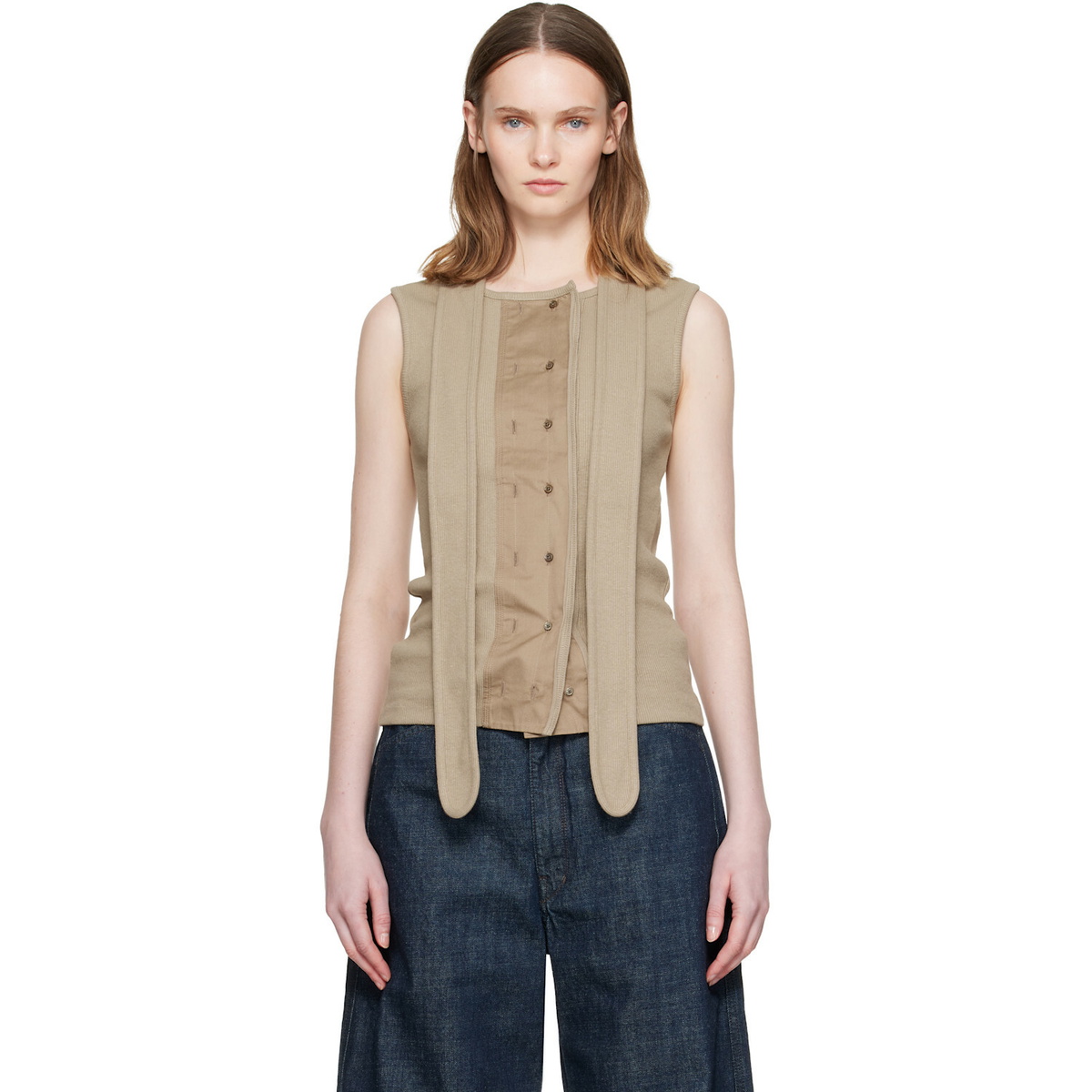 LEMAIRE Beige Asymmetrical Fitted Tank Top
