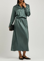 Eileen Fisher Stretch-silk Satin Midi Skirt Dark Blue