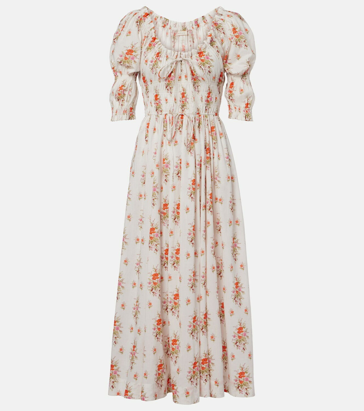 Dôen Ischia gathered floral cotton midi dress