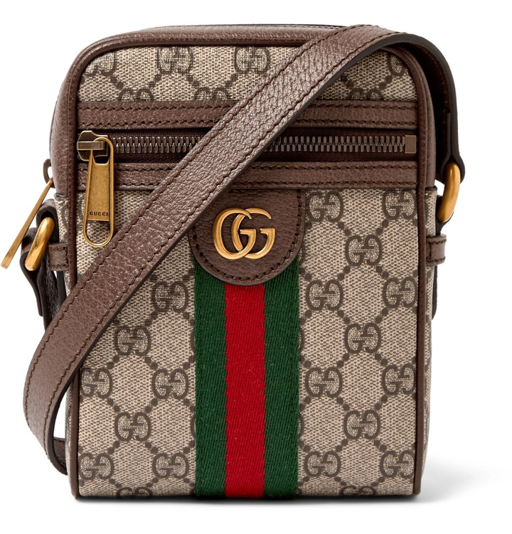 Photo: Gucci - Ophidia Mini Leather-Trimmed Monogrammed Coated-Canvas Messenger Bag - Brown