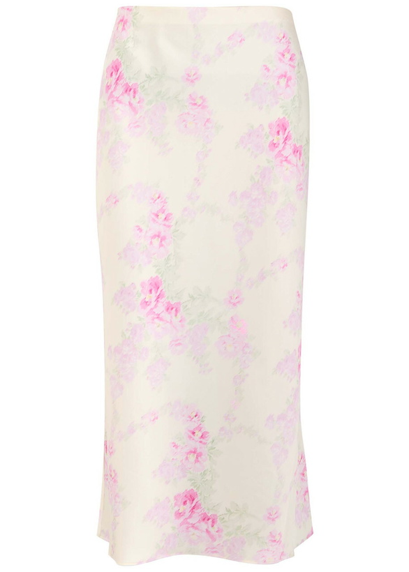 Photo: Loveshackfancy Castle Floral-print Satin Midi Skirt Pink