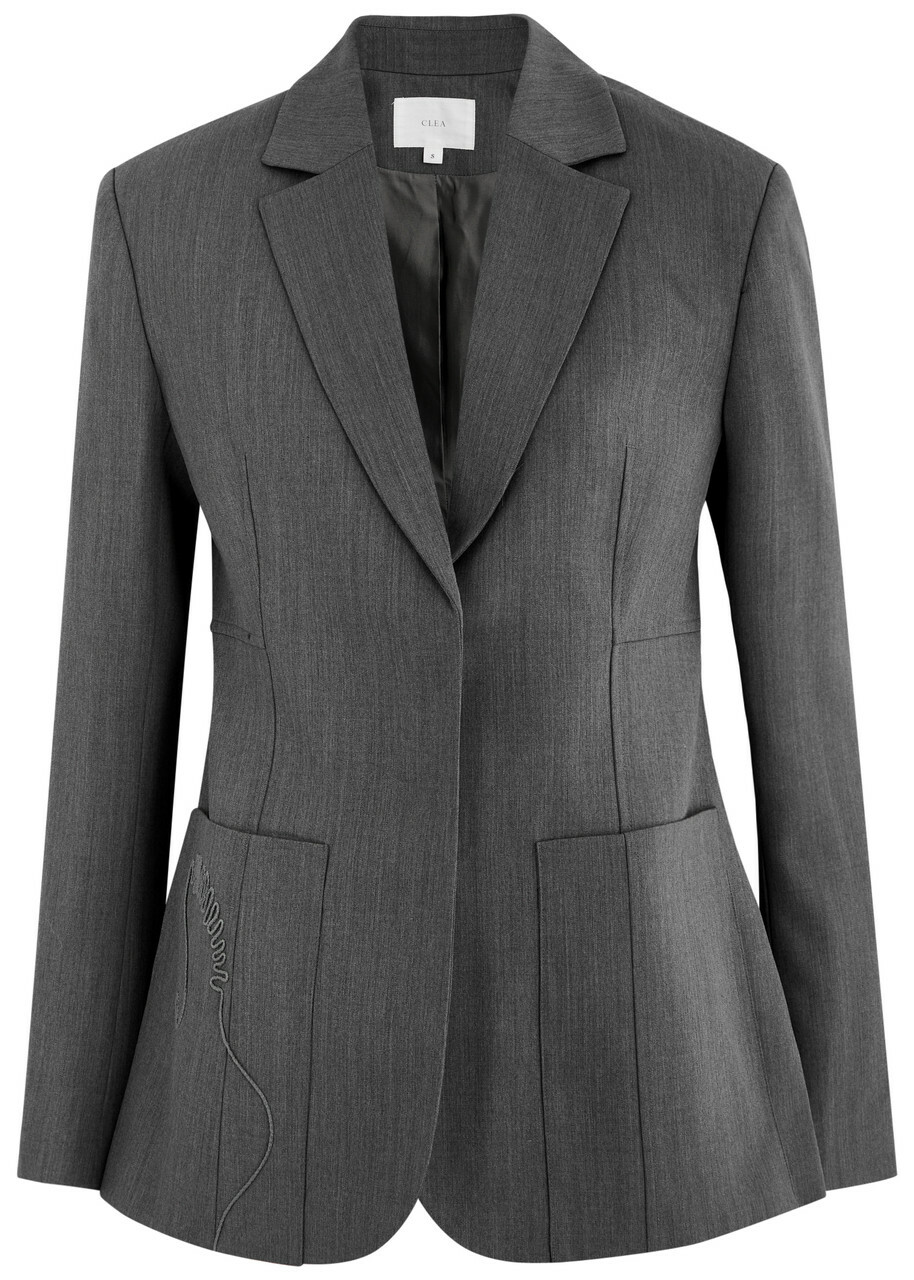 Clea Ashford Embroidered Wool Blazer Grey