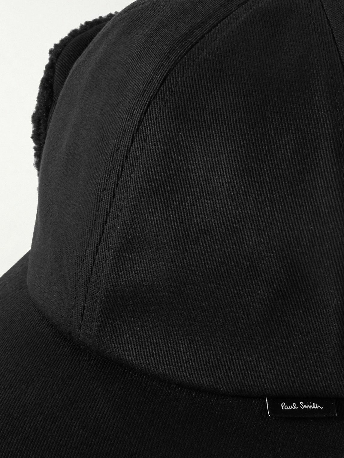Paul Smith - Faux Shearling-Trimmed Cotton-Twill Trapper Hat - Black