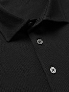 Ermenegildo Zegna - Leather-Trimmed Cotton-Piqué Polo Shirt - Black