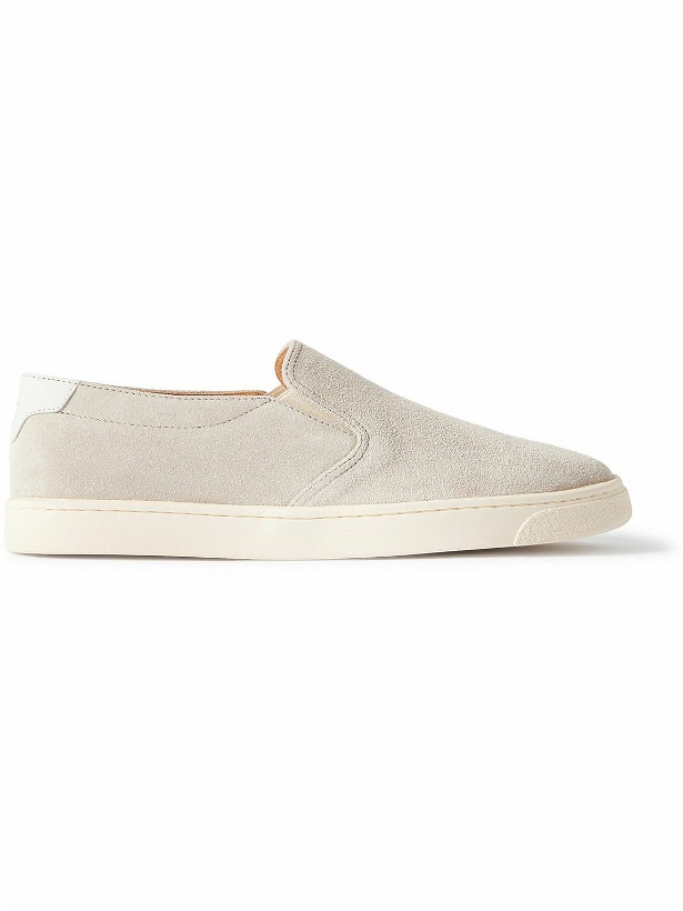 Photo: Brunello Cucinelli - Leather-Trimmed Suede Slip-On Sneakers - Neutrals