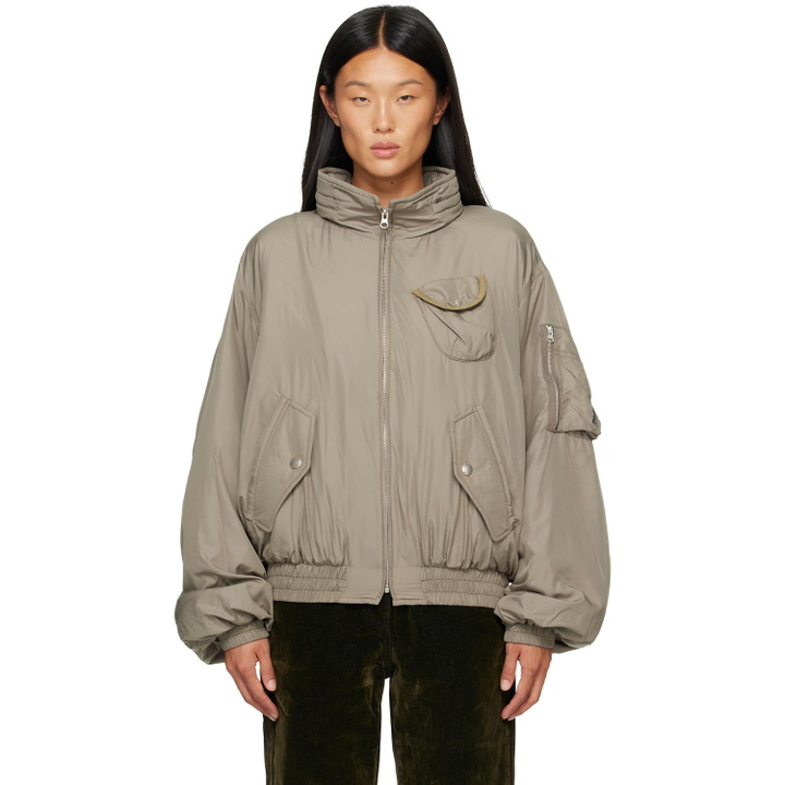 Photo: OPEN YY Khaki Fluid Cargo Bomber Jacket