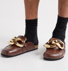 JW Anderson - Chain-Embellished Leather Backless Loafers - Brown