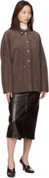 The Frankie Shop Brown Taney Pencil Croc Leather Midi Skirt