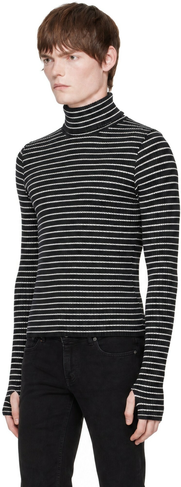 Ernest W. Baker Black Striped Turtleneck