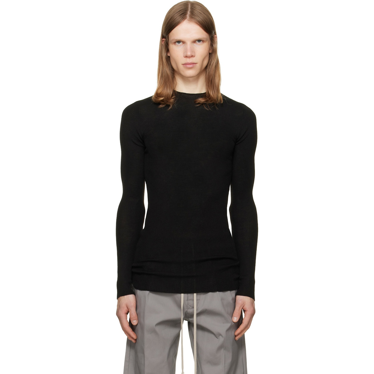 Rick Owens Black Tower Ribbed Round Neck Sweater