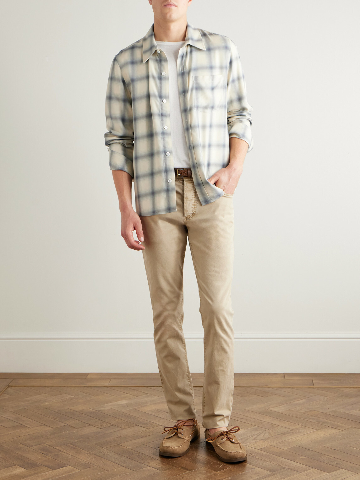 James Perse - Slim-Fit Straight-Leg Brushed Cotton-Blend Twill Trousers - Neutrals