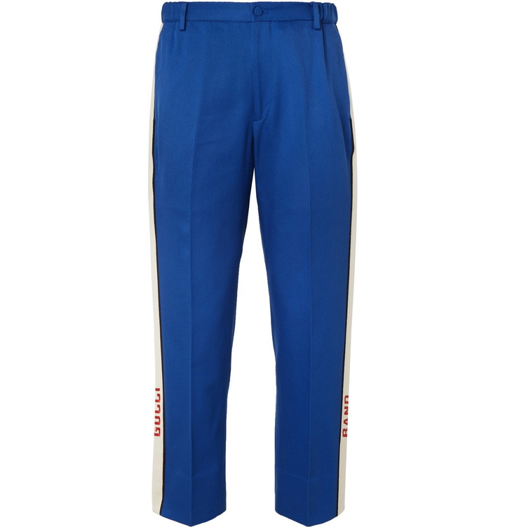 Photo: Gucci - Poplin-Trimmed Cotton-Twill Suit Trousers - Blue