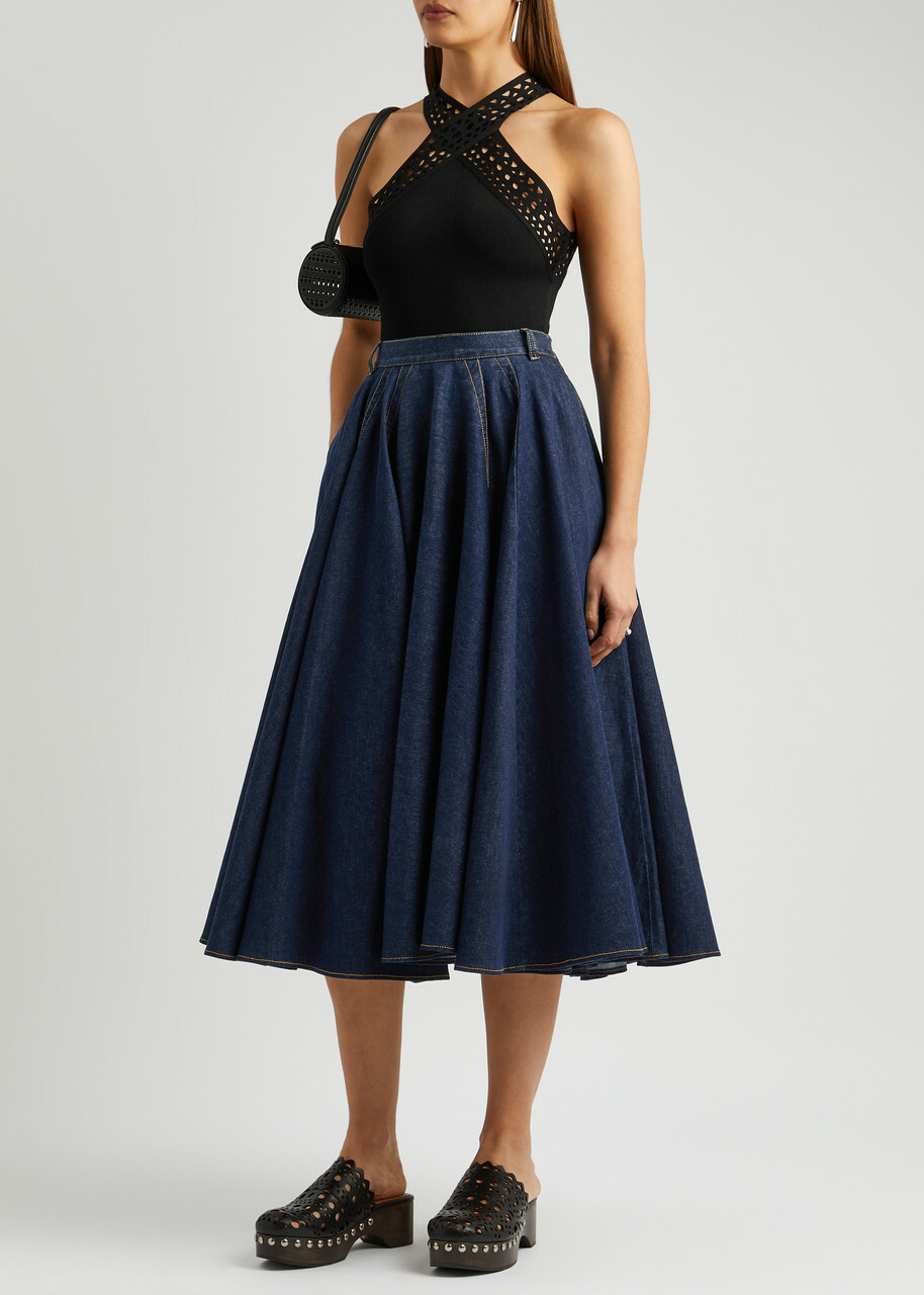 スカート Alaia Denim midi skirt with knitted sash with Denim sash knitted skirt midi スカート Alaia