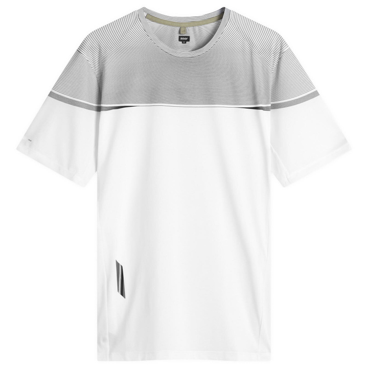 Photo: SOAR Men's Printed Tech T-Shirt in White/Black Stripe