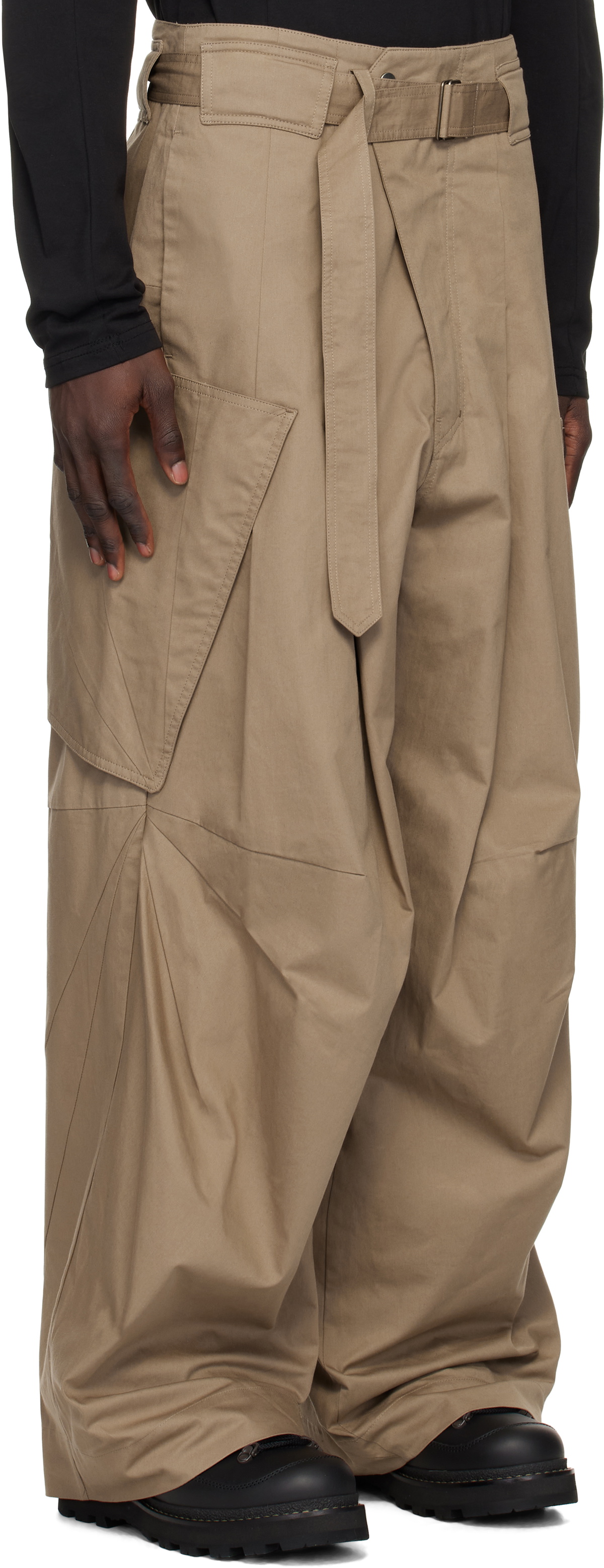 FFFPOSTALSERVICE Beige Wide Belted Draped Pocket Trousers