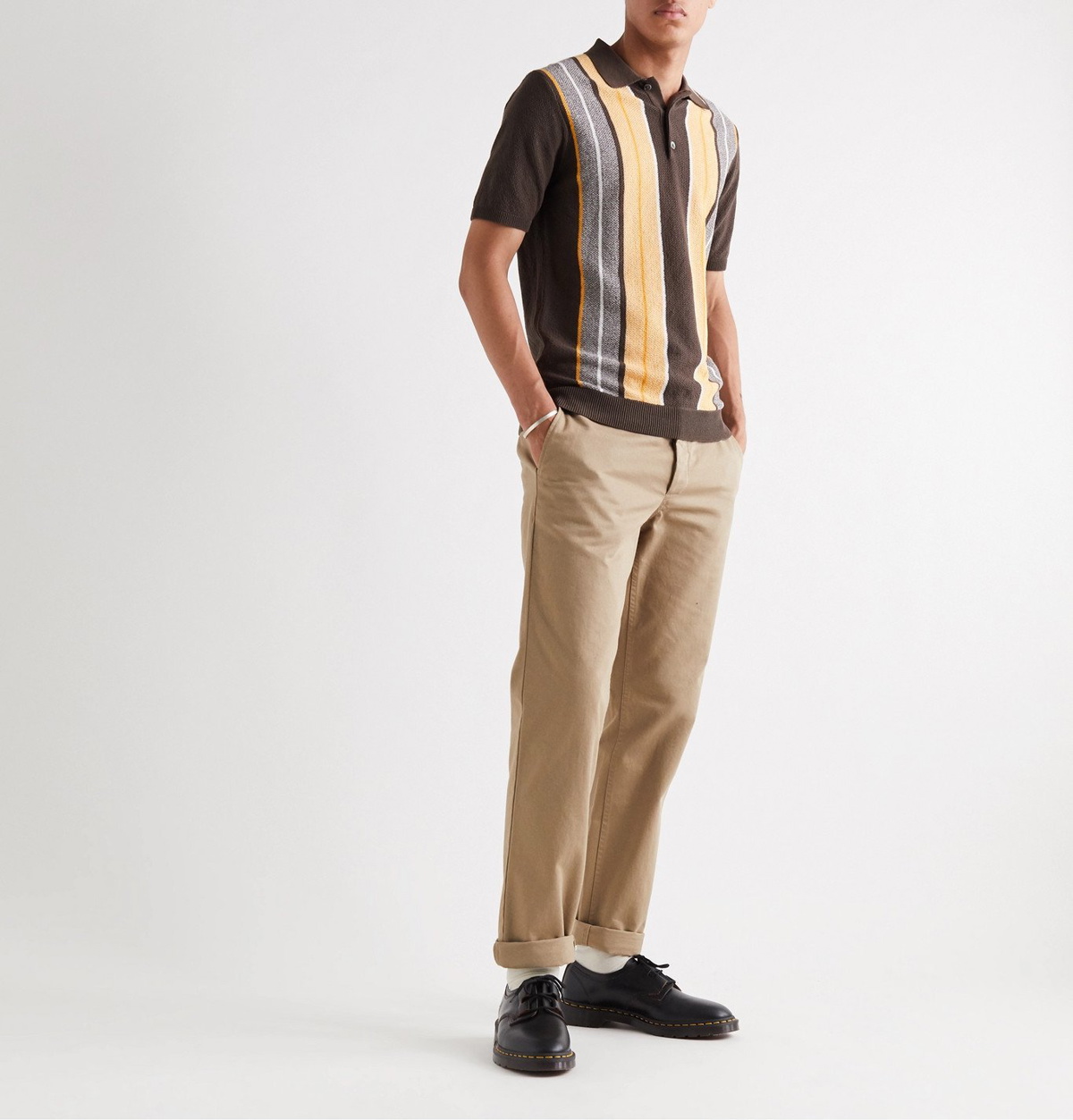 Beams Plus - Slim-Fit Striped Knitted Cotton Polo Shirt - Brown Beams Plus