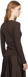 LESET Brown Pointelle Slim Fit Long Sleeve T-shirt
