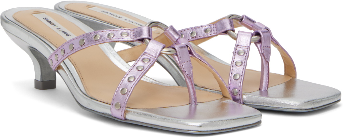 Sandy Liang Silver & Pink Spy Kitten Heeled Sandals