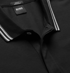 Hugo Boss - Penrose Contrast-Tipped Mercerised Cotton-Piqué Polo Shirt - Black