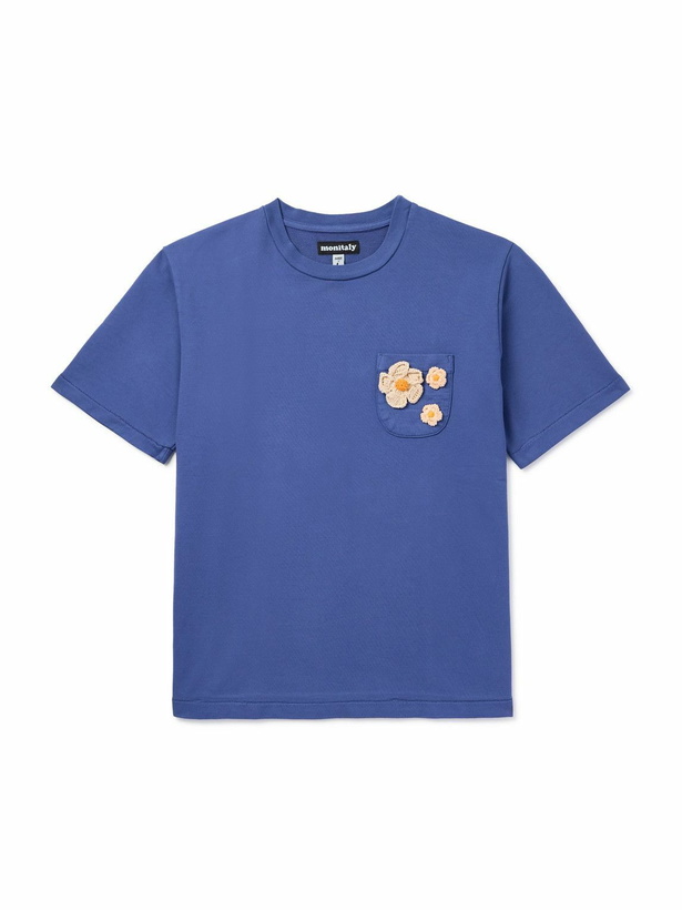 Photo: Monitaly - Crochet-Trimmed Cotton-Jersey T-Shirt - Blue