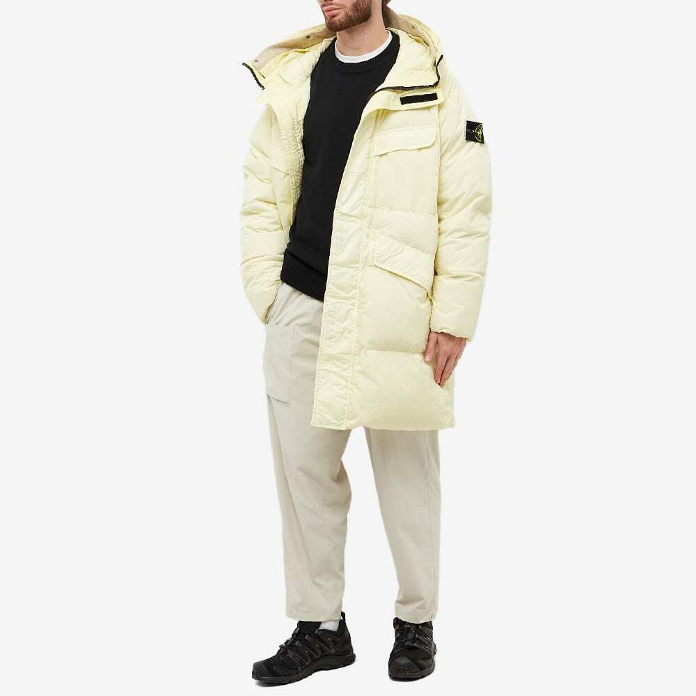 Stone Island Men s Crinkle Reps Long Down Coat in Butter