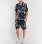 Sacai - Camp-Collar Printed Matte-Satin and Woven Shirt - Men - Navy