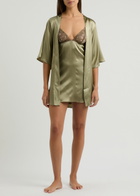 Fleur OF England Arianna Lace and Silk-blend Satin Robe Sage