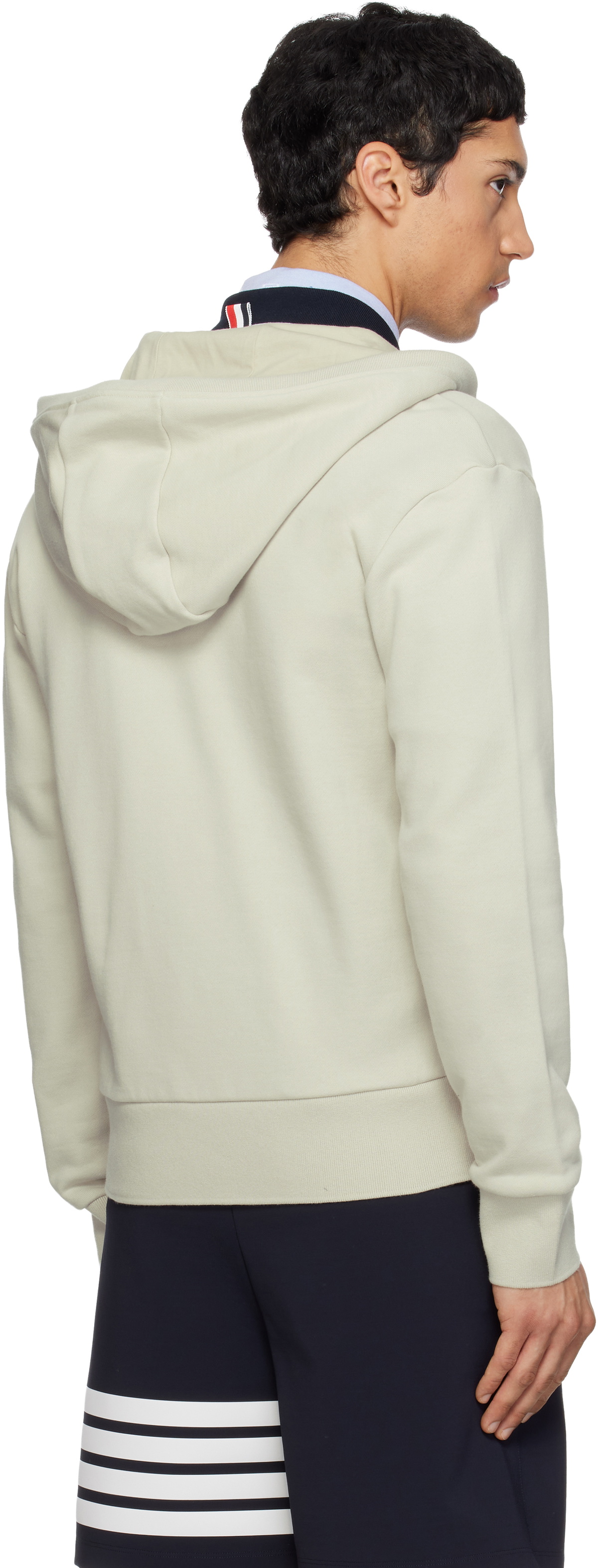 Thom Browne Beige Loopback Jersey 4-Bar Zip Up Hoodie