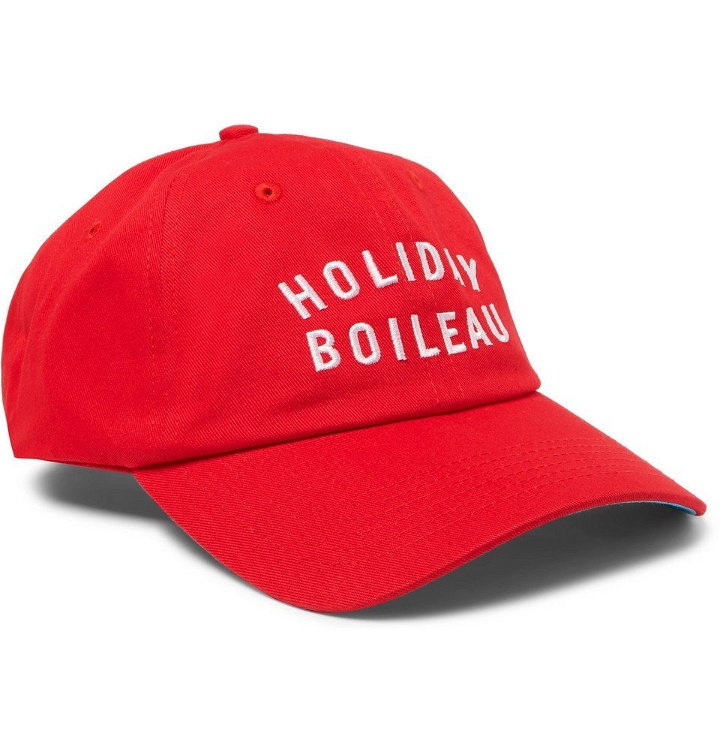 Photo: Holiday Boileau - Logo-Embroidered Cotton-Twill Baseball Cap - Red