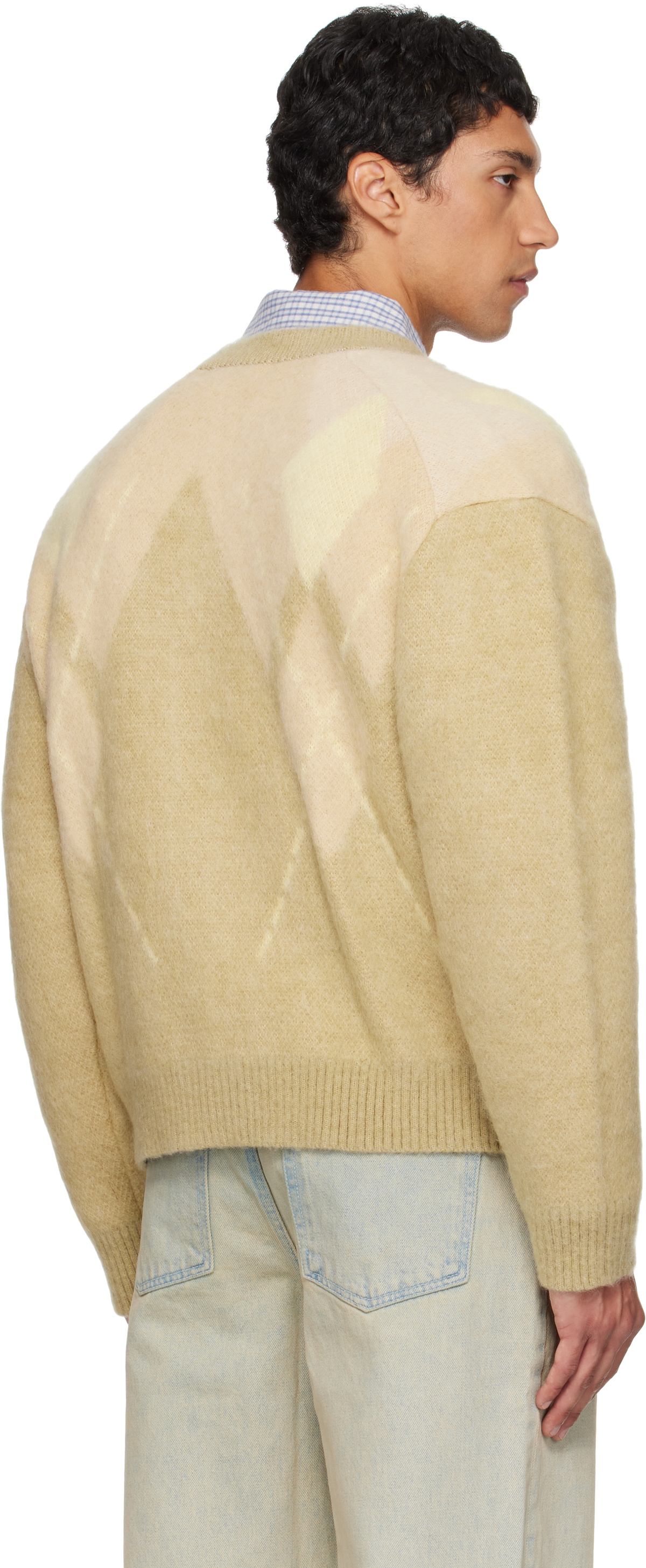 COOR Yellow Hairy Mixed Argyle Cardigan