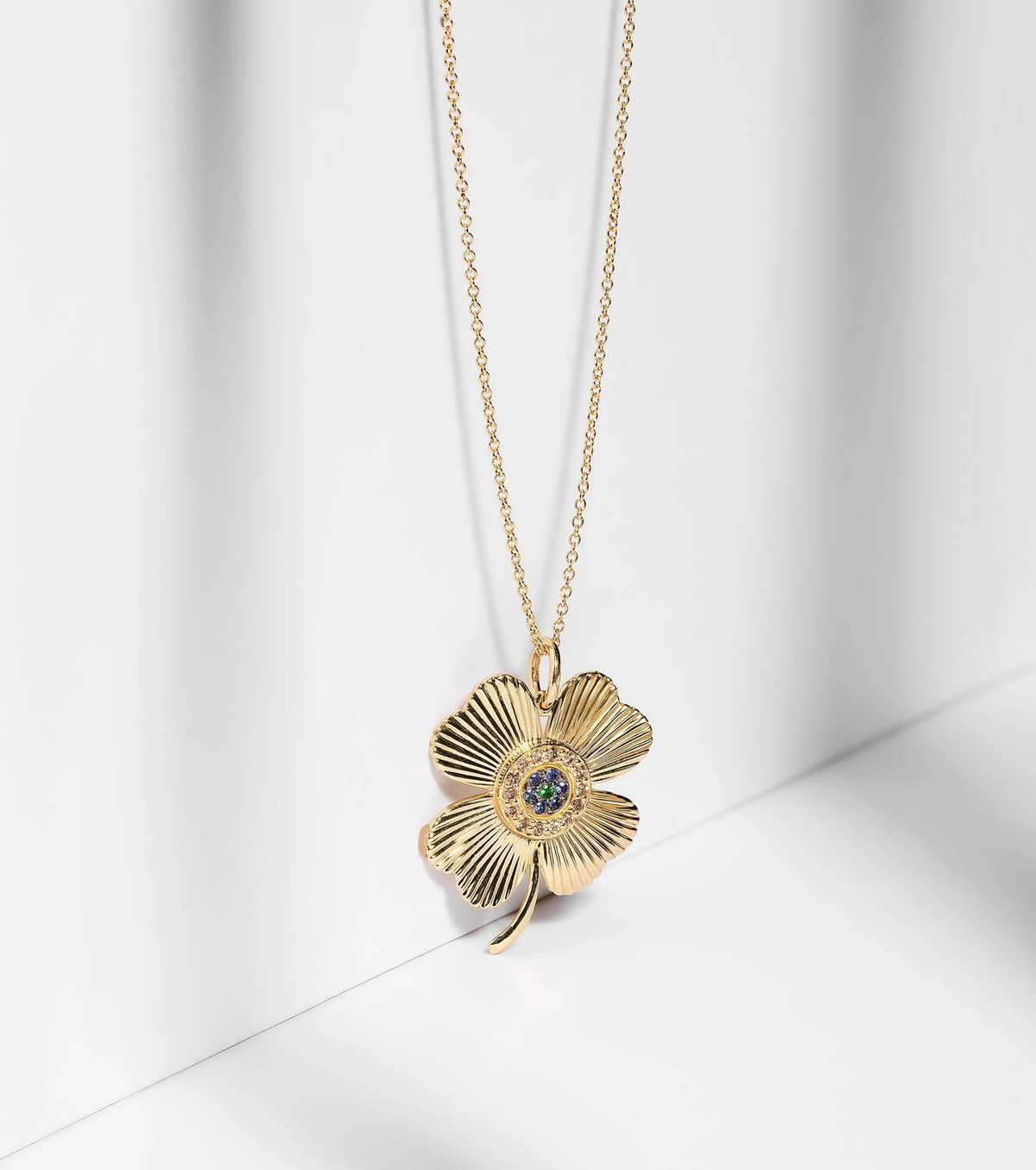 Ileana Makri Lucky Clover 18kt gold pendant necklace with gemstones