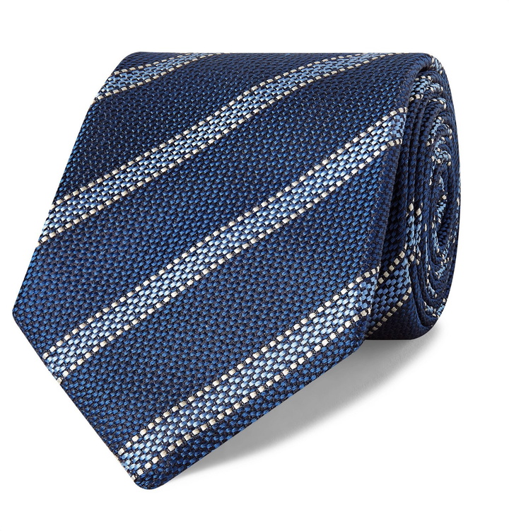 Photo: Canali - 8cm Striped Silk-Jacquard Tie - Blue