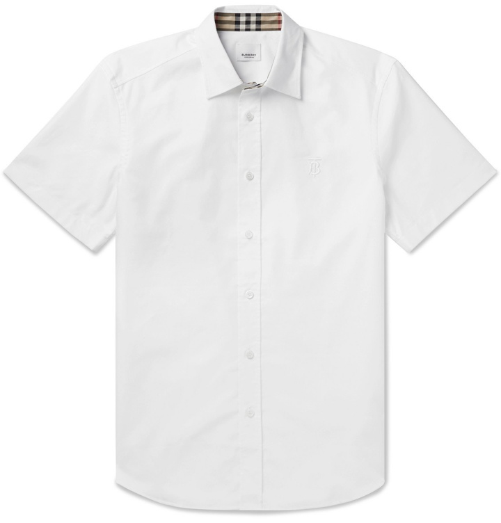 Photo: Burberry - Logo-Embroidered Cotton Shirt - White