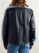 Wales Bonner - Marvel Studded Suede-Trimmed Leather Jacket - Blue