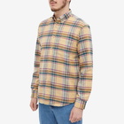 Portuguese Flannel Men's Robbler Button Down Check Shirt in Ecru/Green