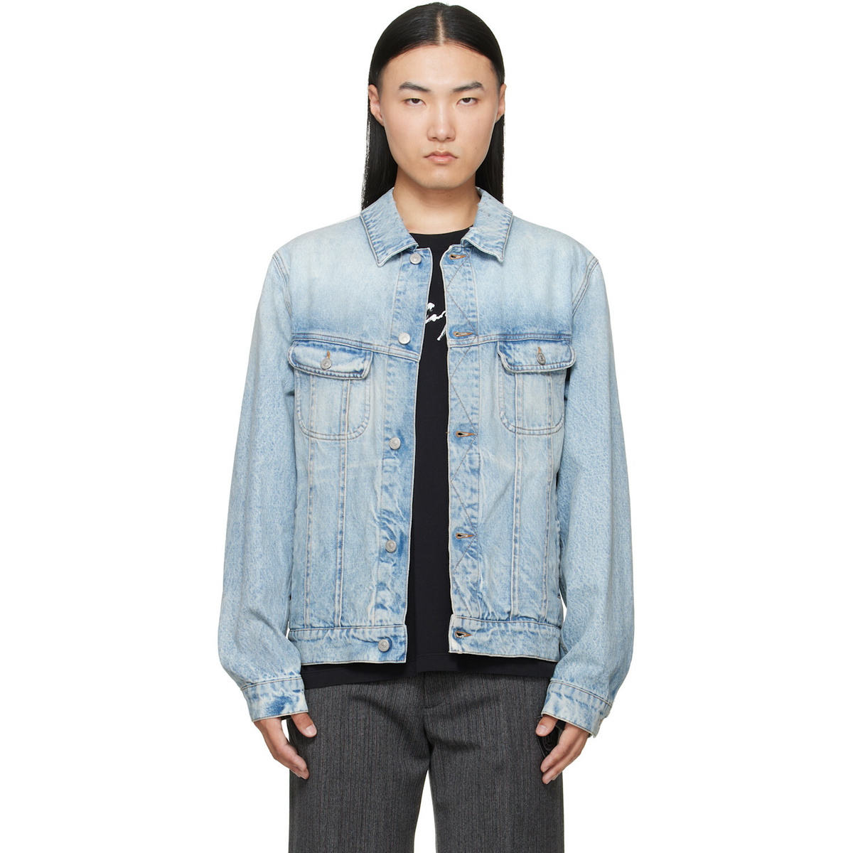 MM6 Maison Margiela Blue Poplin Trim Denim Jacket