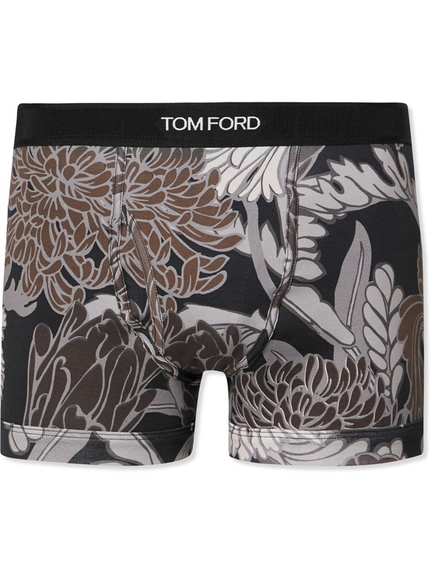 Photo: TOM FORD - Floral-Print Stretch-Cotton Jersey Boxer Briefs - Gray