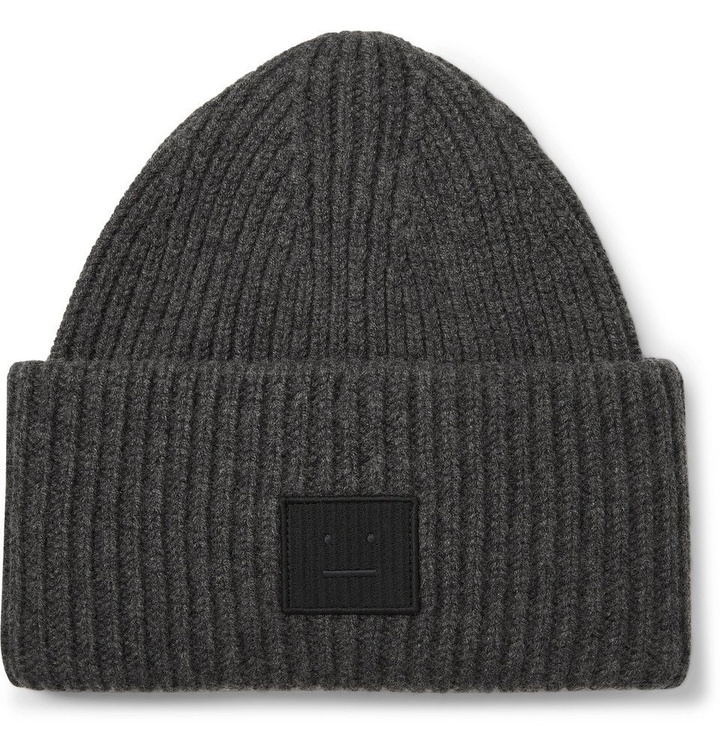 Photo: Acne Studios - Logo-Appliquéd Ribbed Wool Beanie - Dark gray