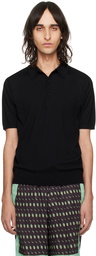 Dries Van Noten Black Spread Collar Polo