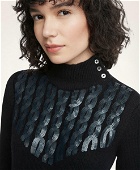 Brooks Brothers Women's Merino Wool Sequin Mock Neck Buttoned Sweater | Black