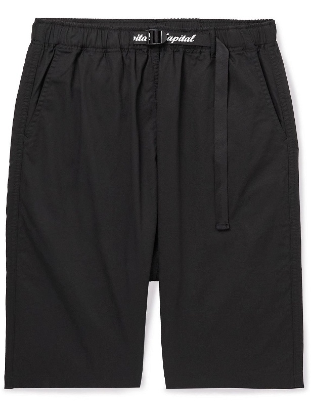 Photo: KAPITAL - Wide-Leg Belted Logo-Print Cotton-Twill Bermuda Shorts - Black