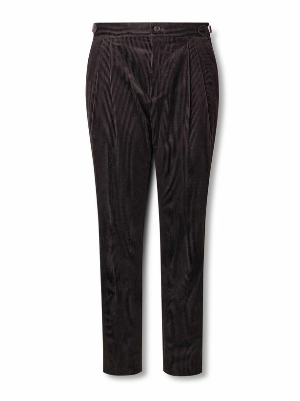 Photo: Mr P. - Tapered Cotton and Cashmere-Blend Corduroy Tuxedo Trousers - Black