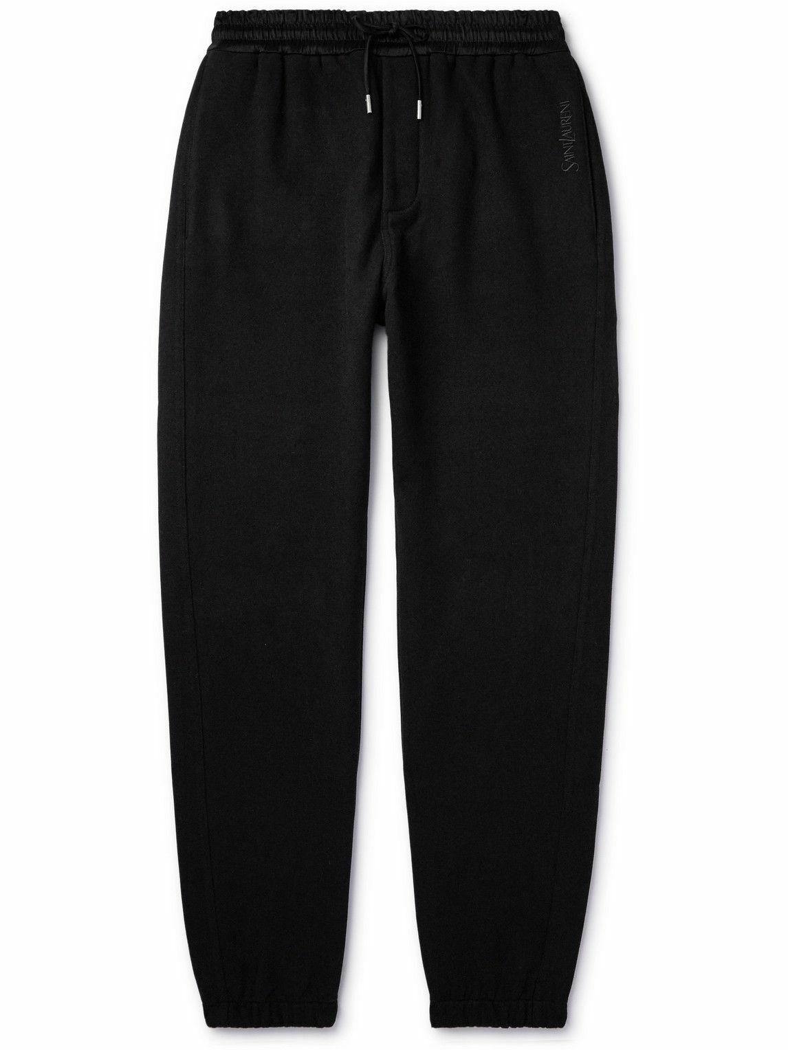 Photo: SAINT LAURENT - Logo-Embroidered Organic Cotton-Jersey Sweatpants - Black