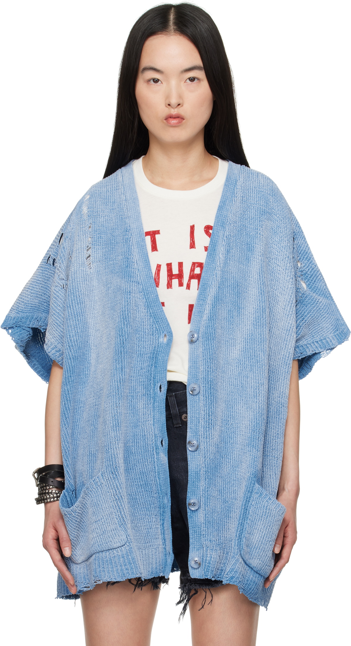 R13 Blue Sleeveless Boxy Cardigan