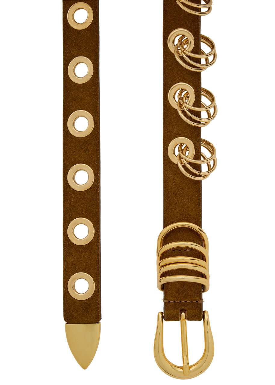 Dehanche Revenge Ring-embellished Suede Belt Brown