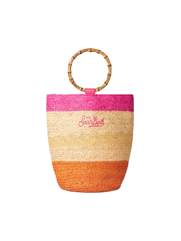 Photo: MC2 Saint Barth Raffia Multicolor Bucket Bag With Bamboo Handles