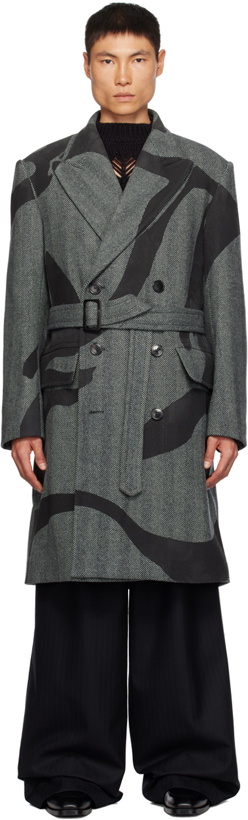 Photo: Dries Van Noten Gray & Khaki Printed Coat