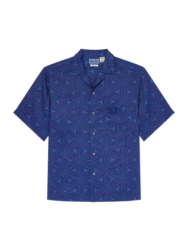 Photo: Blue Blue Japan - Sakura Camp-Collar Indigo-Dyed Floral-Print Linen Shirt - Blue