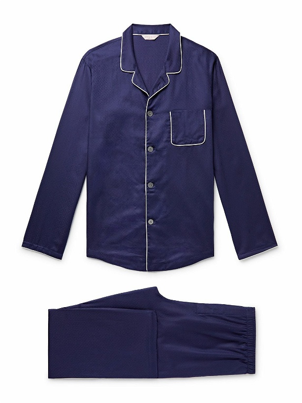 Photo: Derek Rose - Lombard 6 Cotton-Jacquard Pyjama Set - Blue
